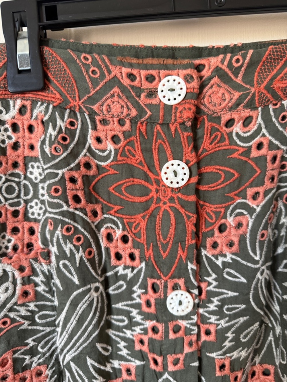 Cotton Blend Midi Skirt in Coral & Olive - Picture 2 of 9